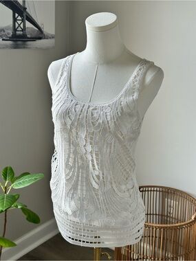 Express White Knit Tank Top with Logo Tag